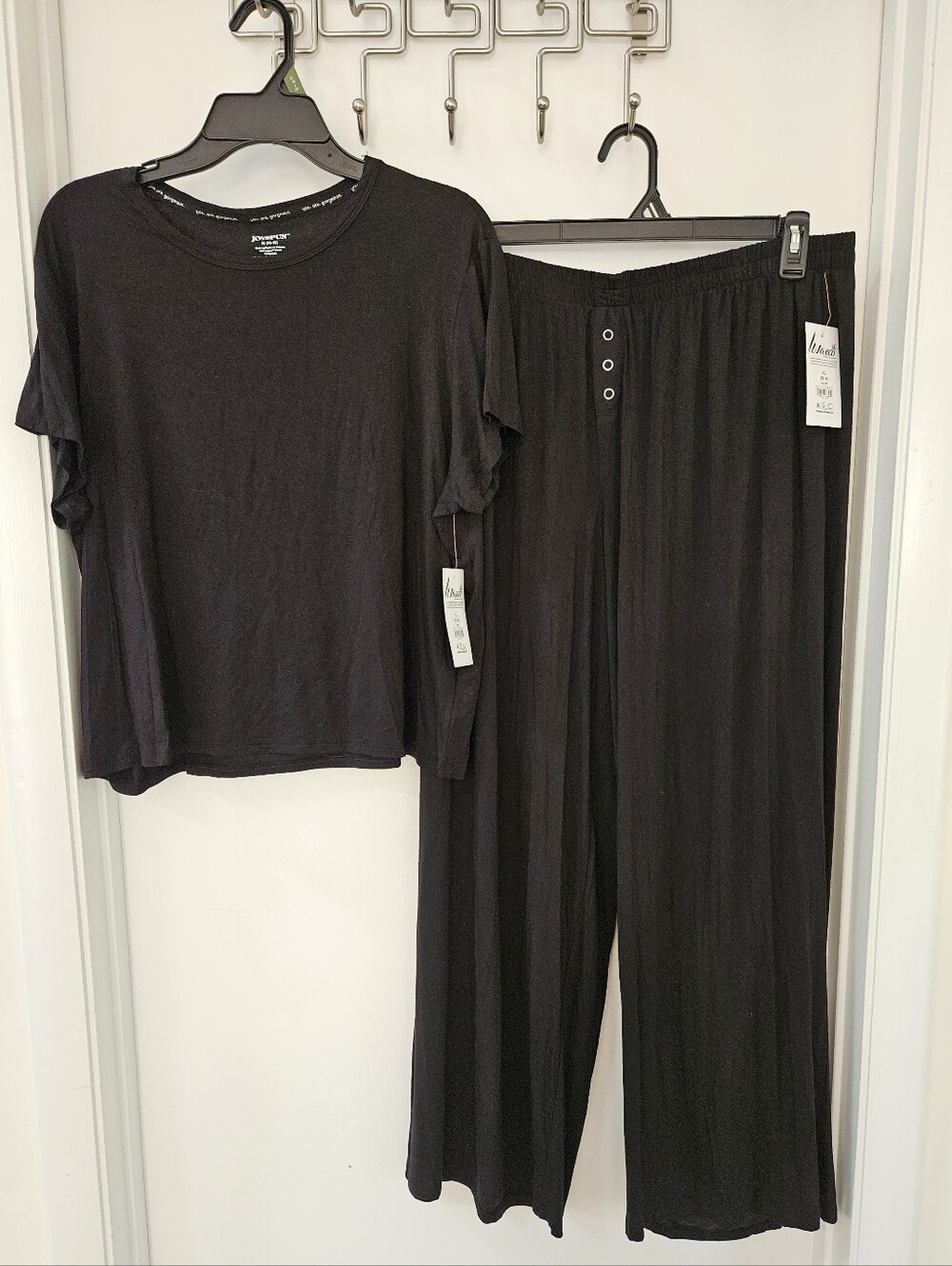 Joyspun Womens Pajama Set NWT XL 16-18 Black Short Sleeve Shirt & Pants Modal